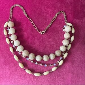 Necklace Choker Bead Opalite Glass Calcite Rock Acrylic on Gold Tone Chain 0623